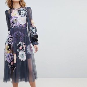 ASOS Edition Smocked Neck Appliqué Dress